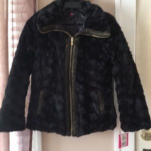 Girls lined black fur jacket
